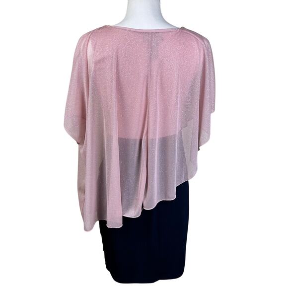 Enfocus Studio Dress Size 4 Layered Navy Pink Shimmer Fitted Social Cocktail - Picture 3 of 9